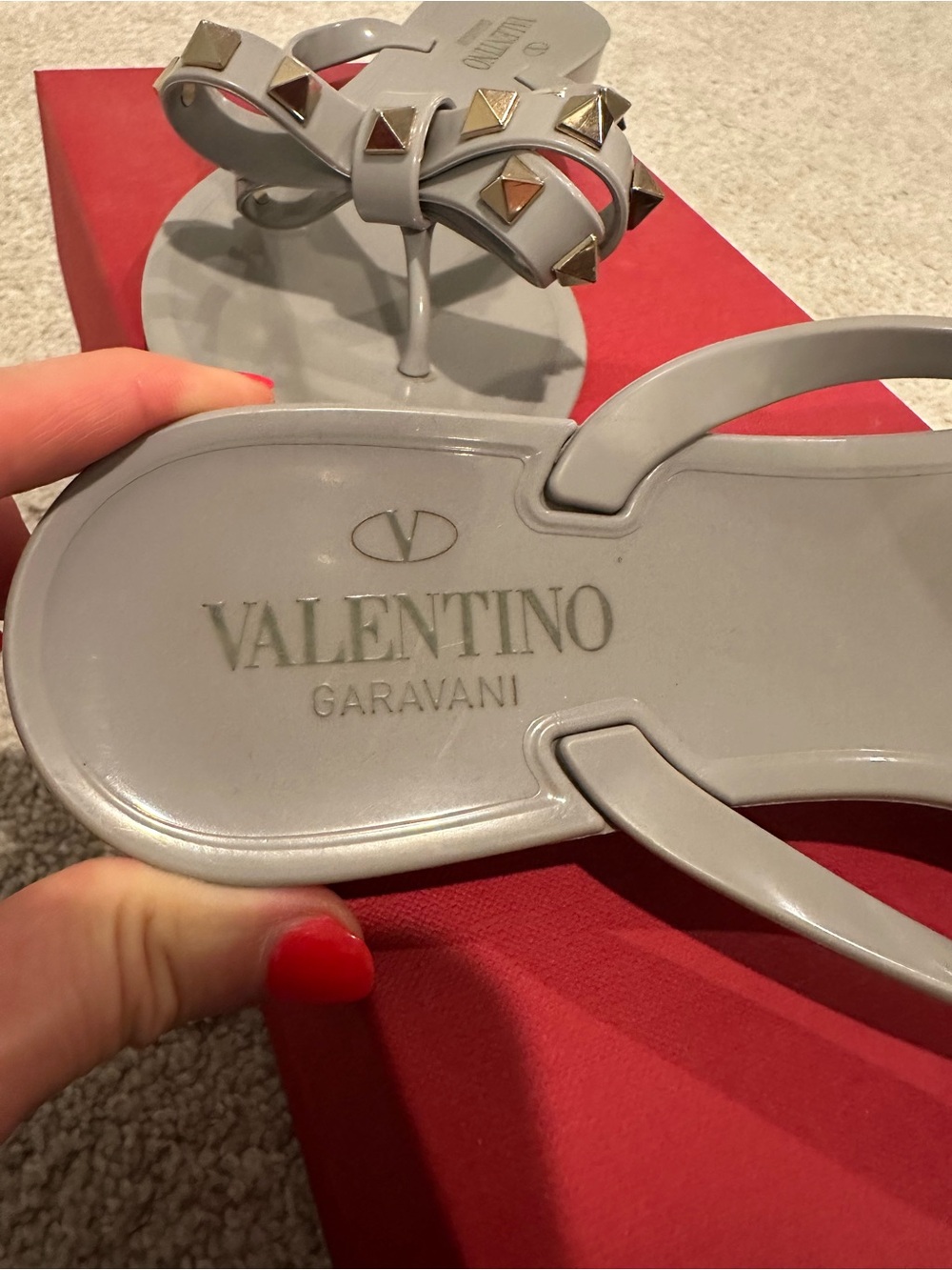 Valentino Rockstud Limited Edition Gray Bow Jelly Sandals
